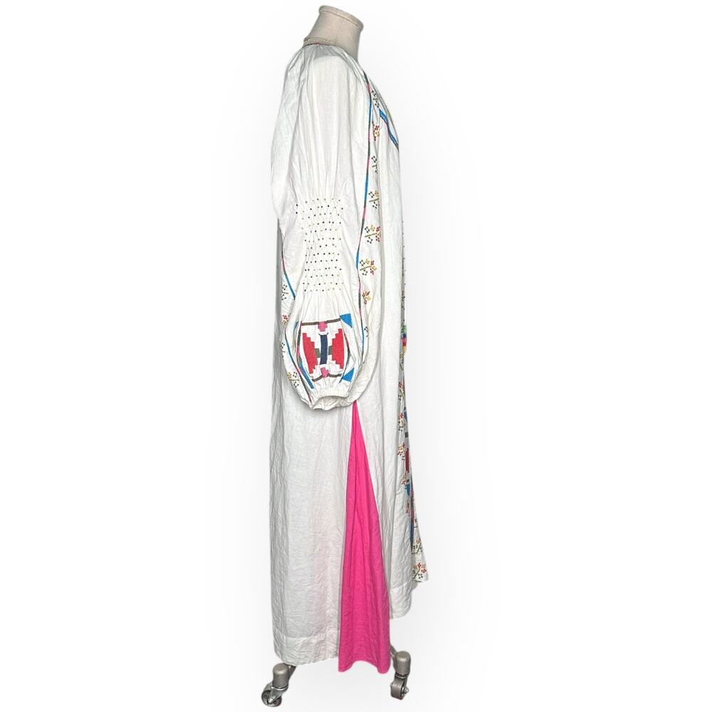 FARM RIO Macaw Embroidered Beaded Maxi Dress Caftan Tapestry Ethereal Wedding - Picture 8 of 15